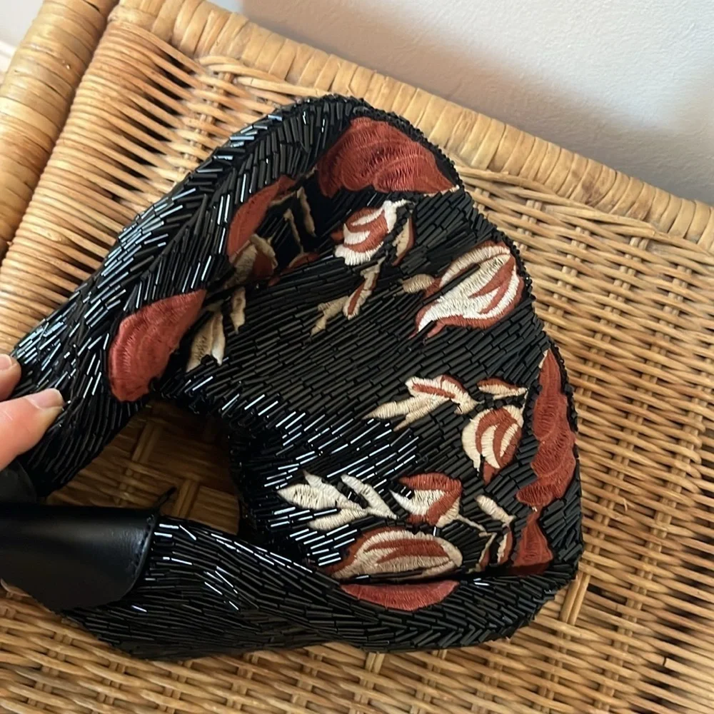 Free People Bugle Bead Clutch - Black NWT